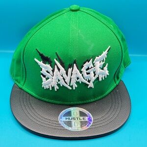 Hustle SAVAGE Snapback Hat Emerald Green Faux Leather Brim Adjustable One Size